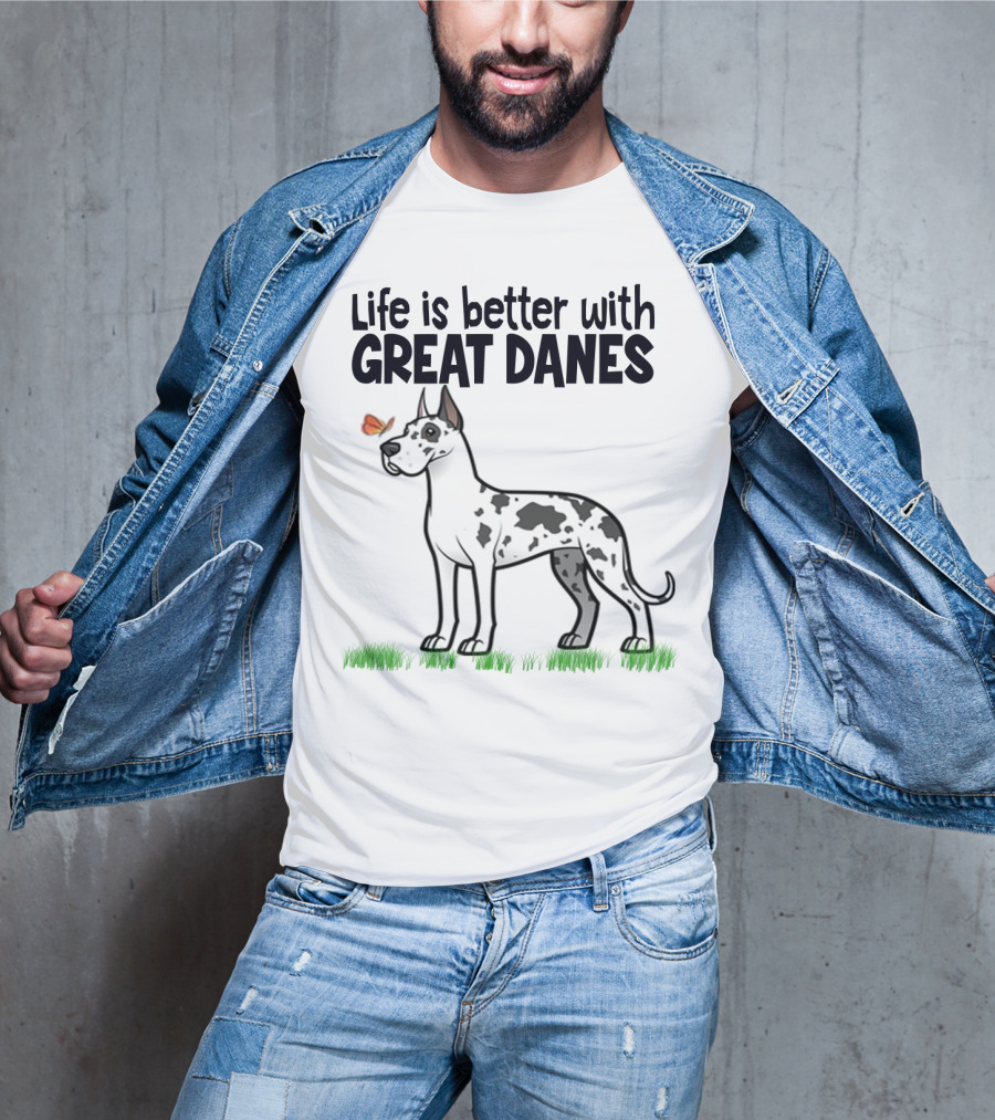 Life Is Better With Great Danes Illustrative Dog And Butterfly T-Shirt