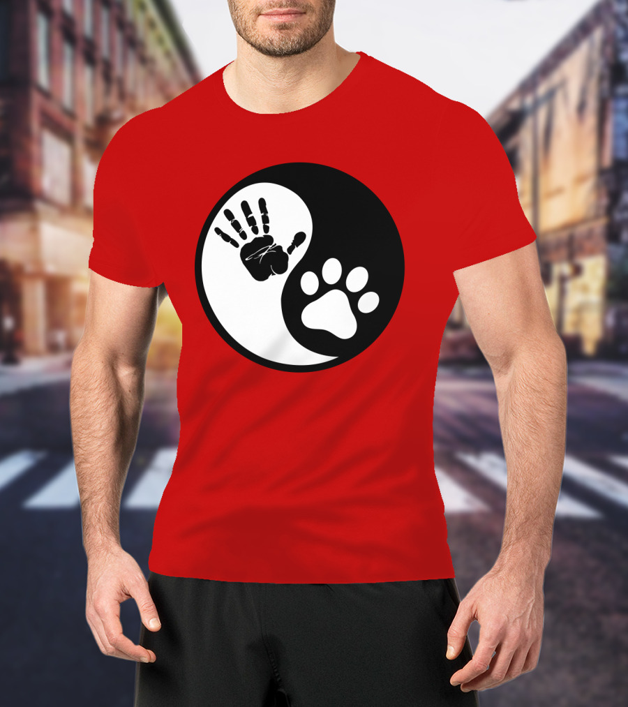Yin Yang Hand Paw Print Best Dog Harmony T-Shirt