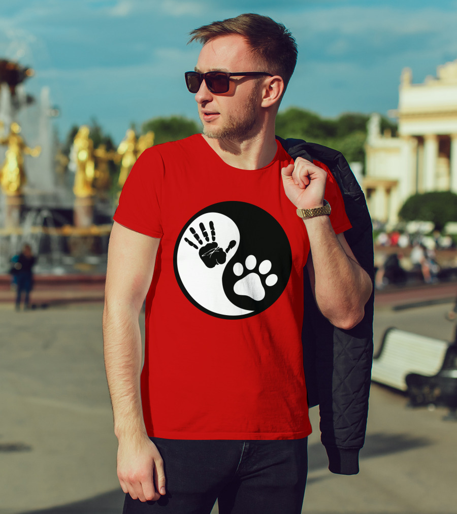 Yin Yang Hand Paw Print Best Dog Harmony T-Shirt