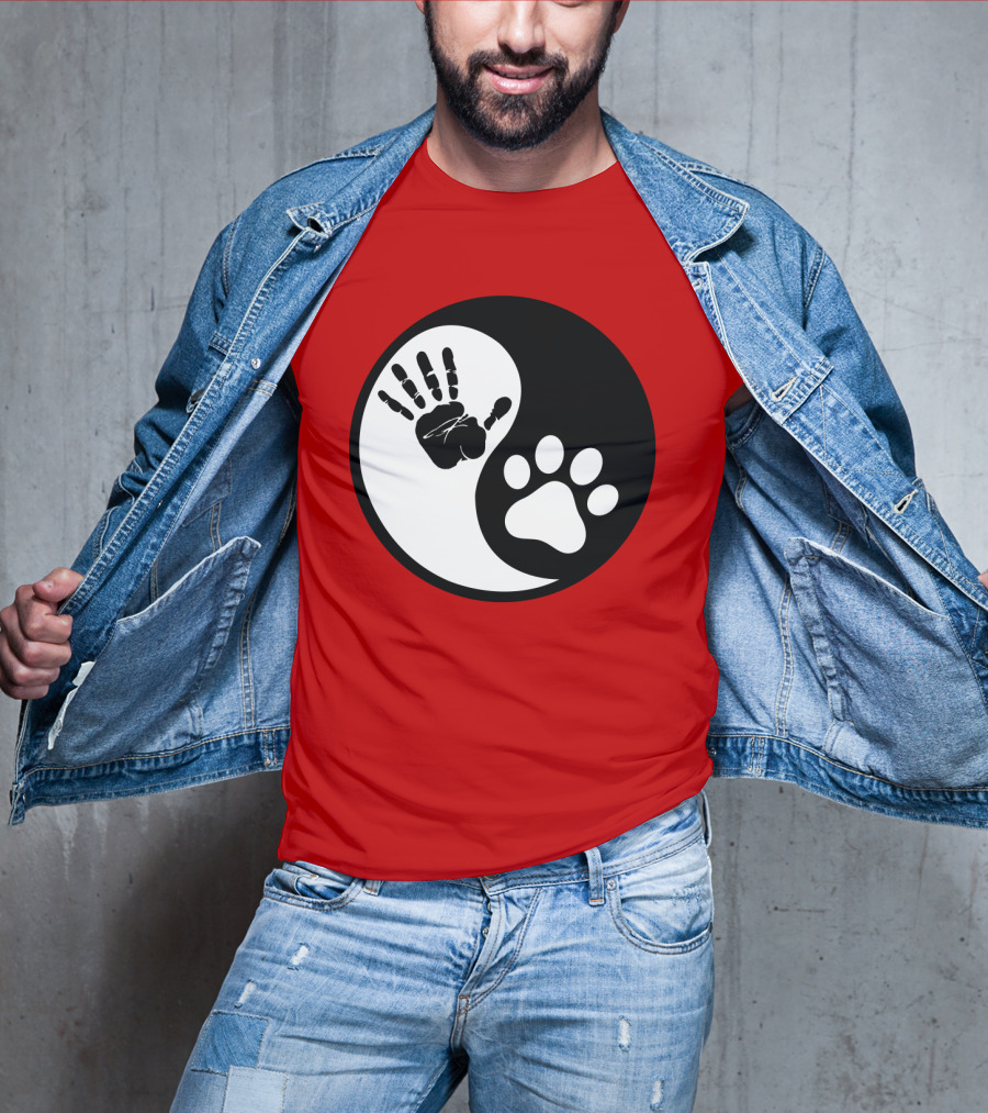 Yin Yang Hand Paw Print Best Dog Harmony T-Shirt