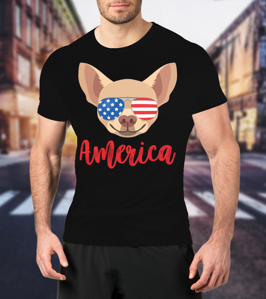America Chihuahua Patriotic Sunglasses Dog T-Shirt