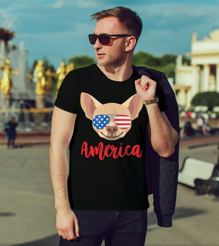 America Chihuahua Patriotic Sunglasses Dog T-Shirt