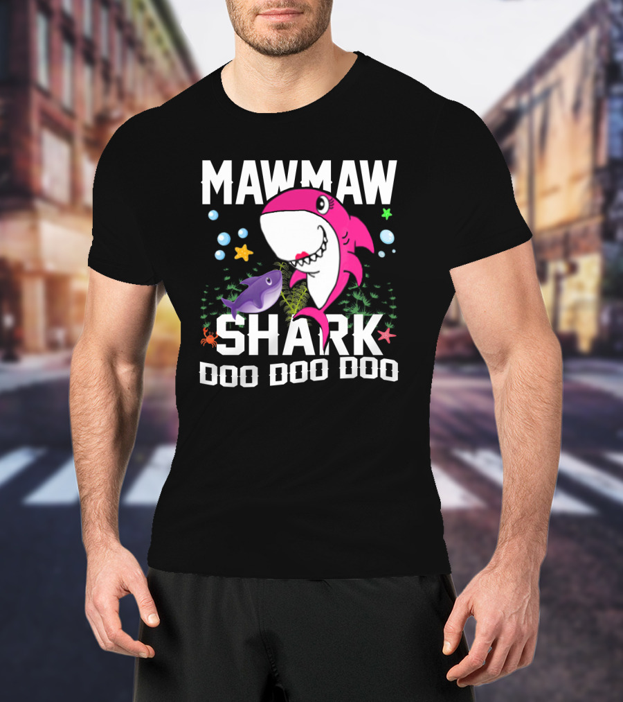 Mawmaw Shark Doo Doo Doo Pink Cartoon Fish And Stars T-Shirt