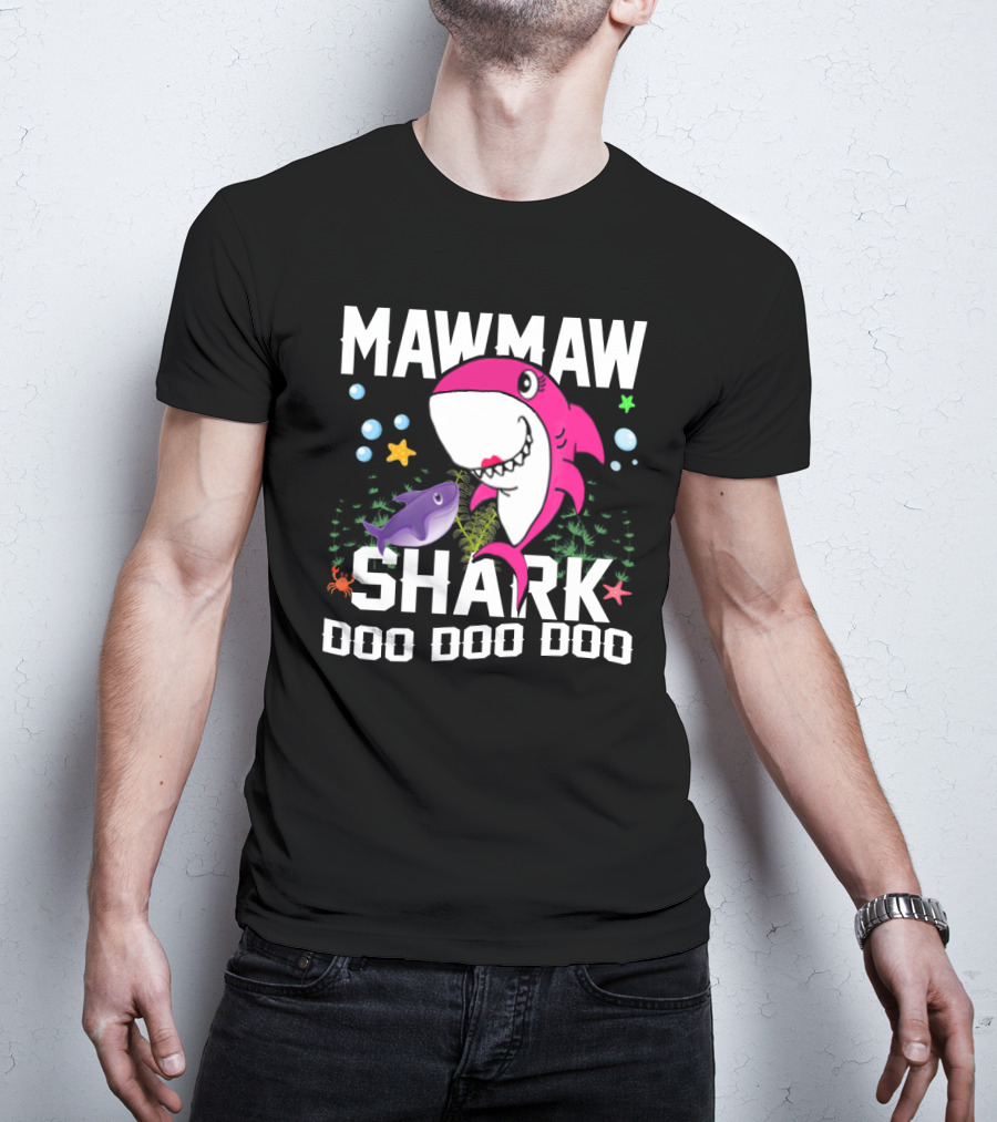 Mawmaw Shark Doo Doo Doo Pink Cartoon Fish And Stars T-Shirt