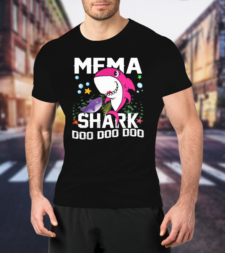 Mema Shark Doo Doo Doo Pink Cartoon Ocean T-Shirt