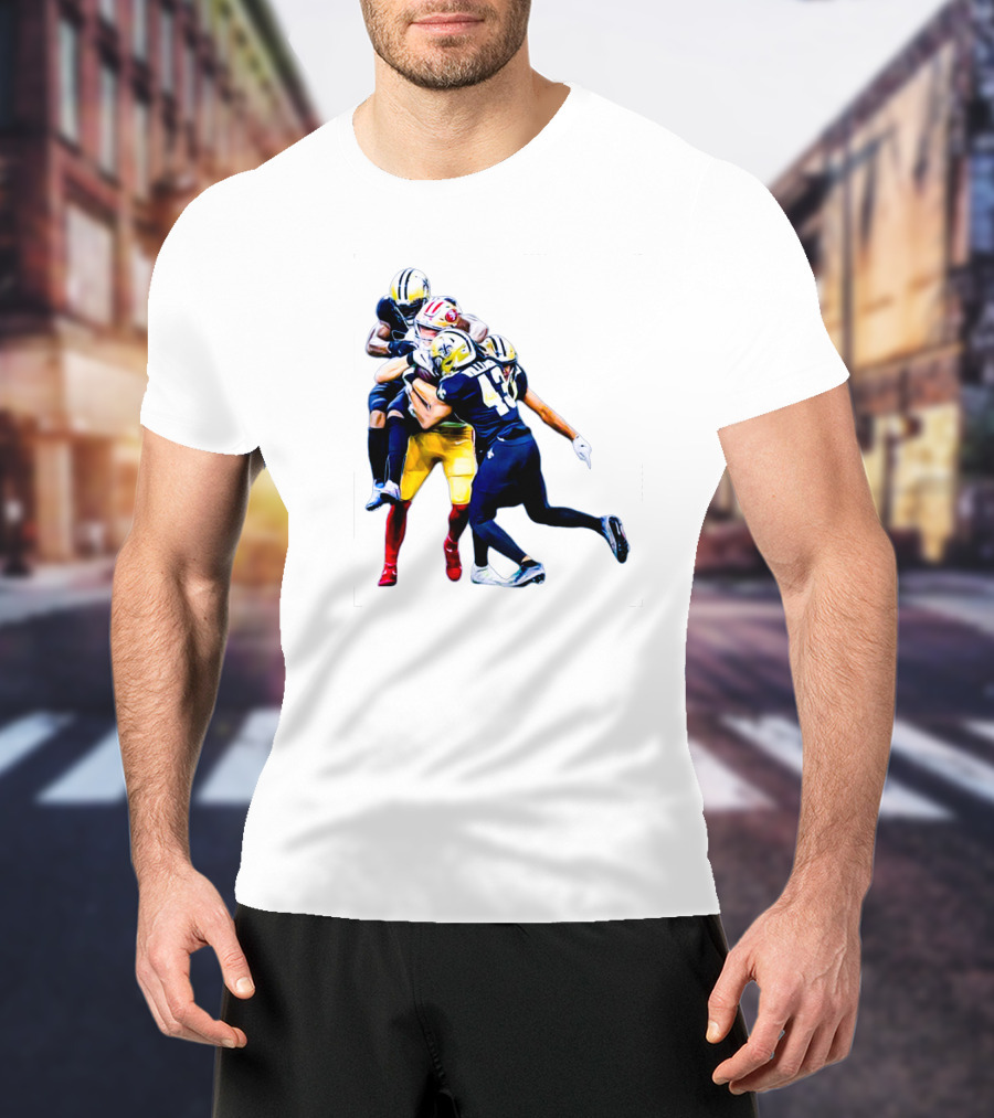 George Kittle Tackled By Three Opponents Football Action Scene T-Shirt