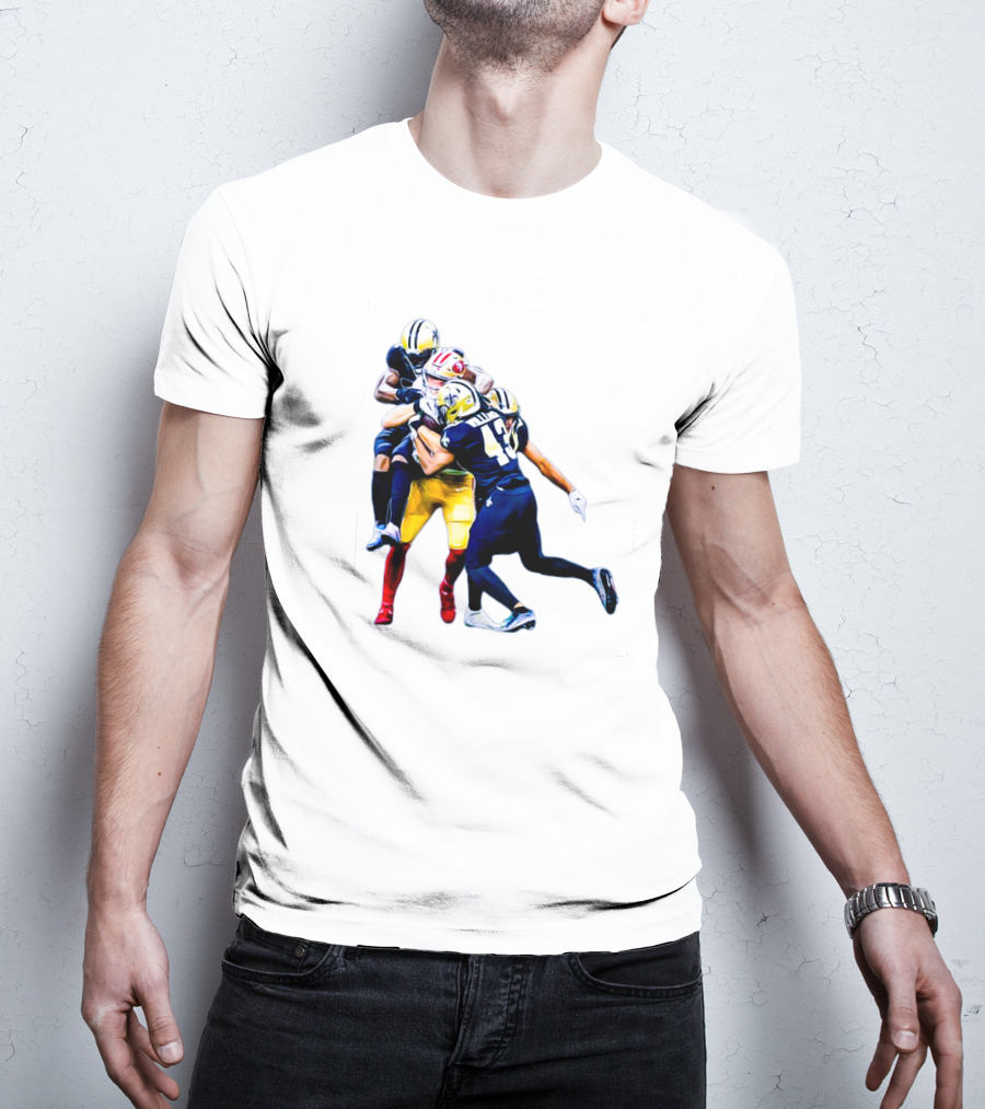 George Kittle Tackled By Three Opponents Football Action Scene T-Shirt