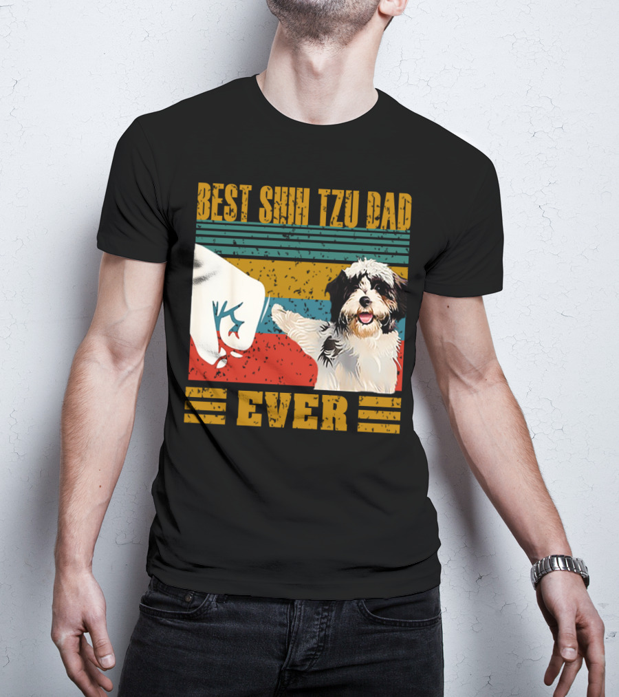 Best Shih Tzu Dad Ever Vintage Style Dog Paw Prints T-Shirt