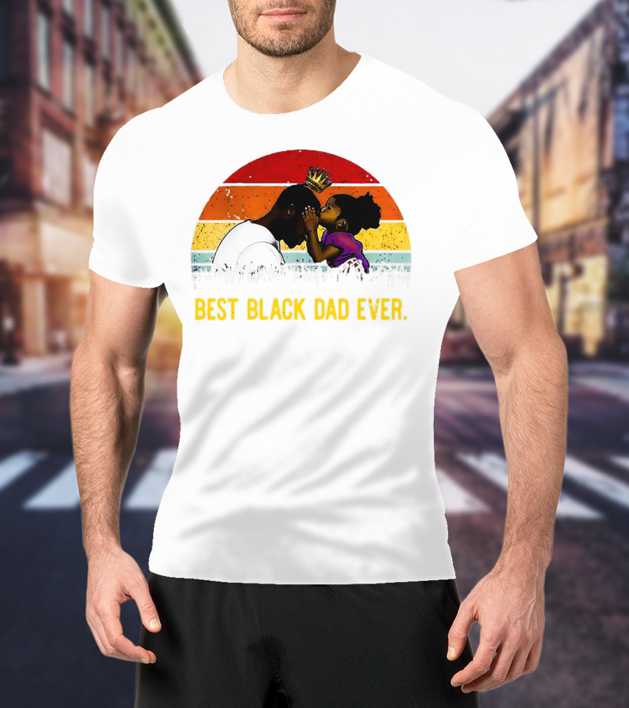 Best Black Dad Ever Crown Sunset Stripes T-Shirt