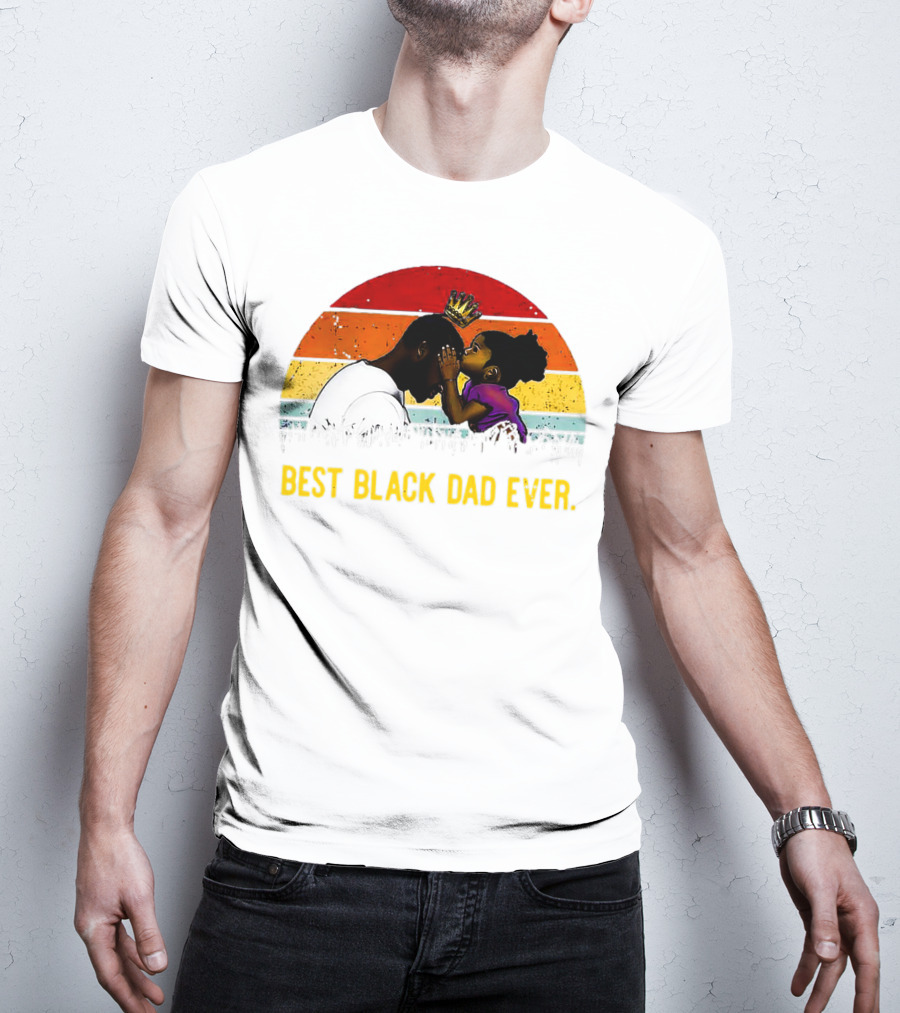 Best Black Dad Ever Crown Sunset Stripes T-Shirt
