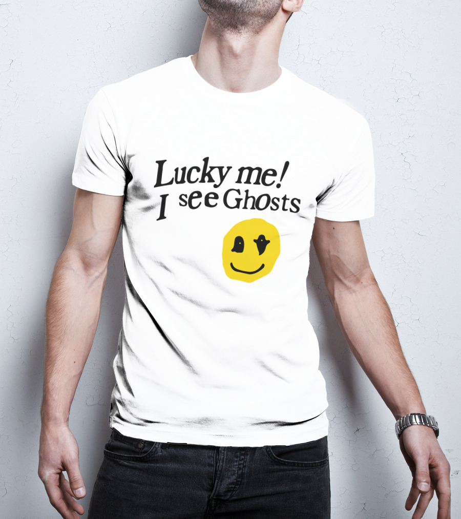 Lucky Me I See Ghosts Kids See Ghosts Merch Yellow Smiley Face T-Shirt