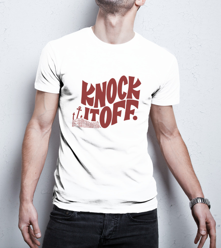 KNOCK IT OFF Lettering With Rising Arrow Figures T-Shirt