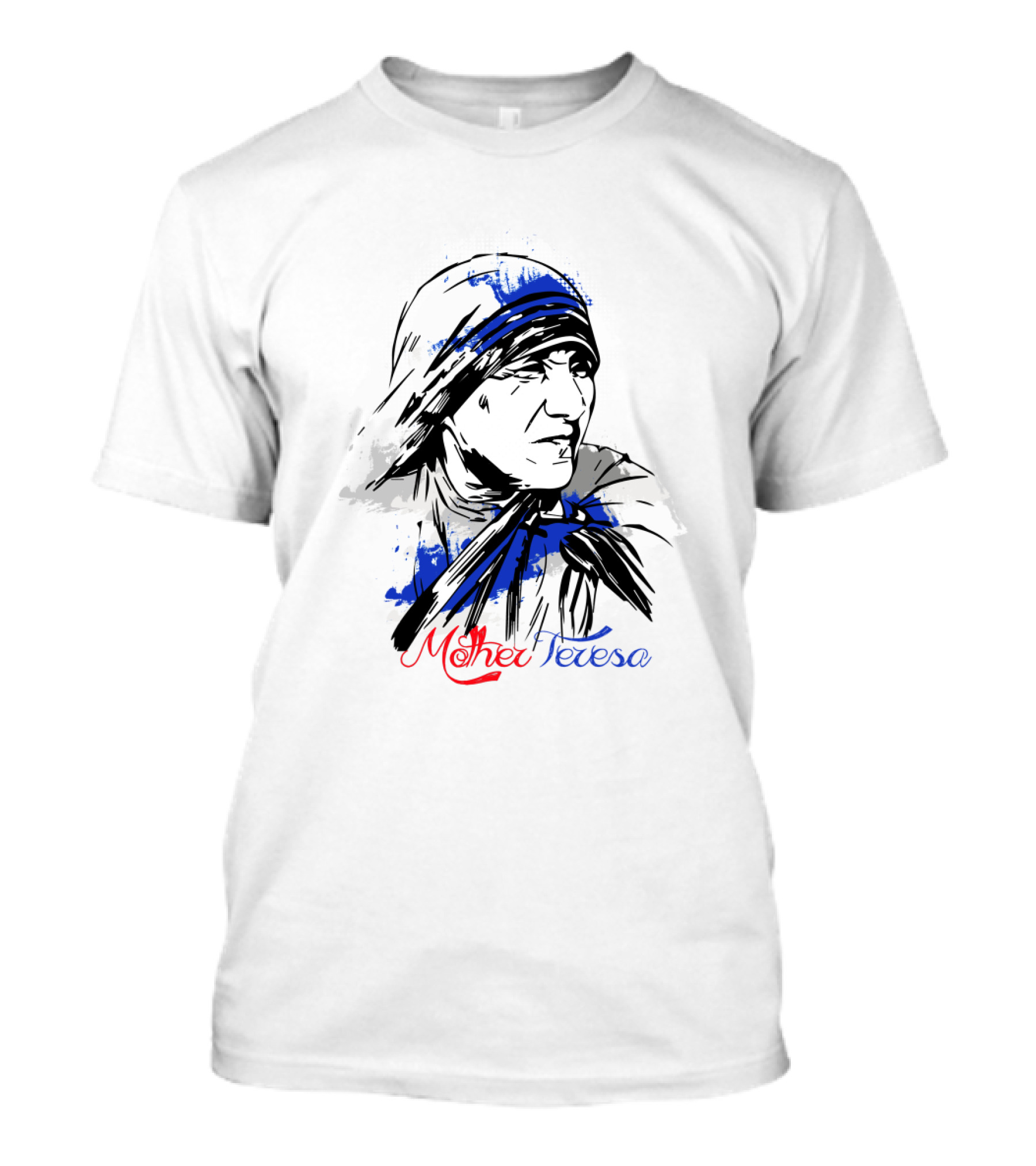 Mother Teresa Hand-Drawn Blue And Red Stylized T-Shirt