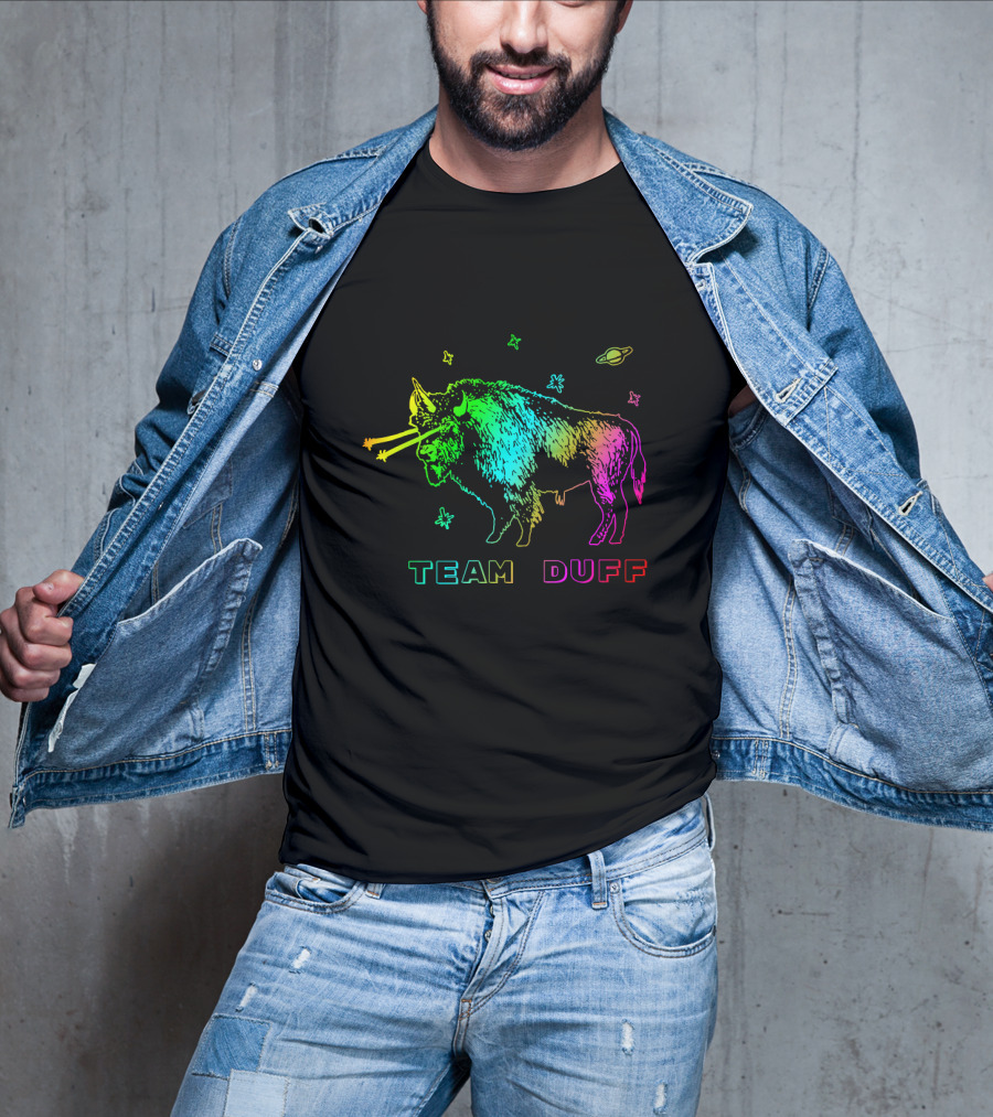 Team Duff Space Bison With Rainbow Laser Eyes And Stars T-Shirt