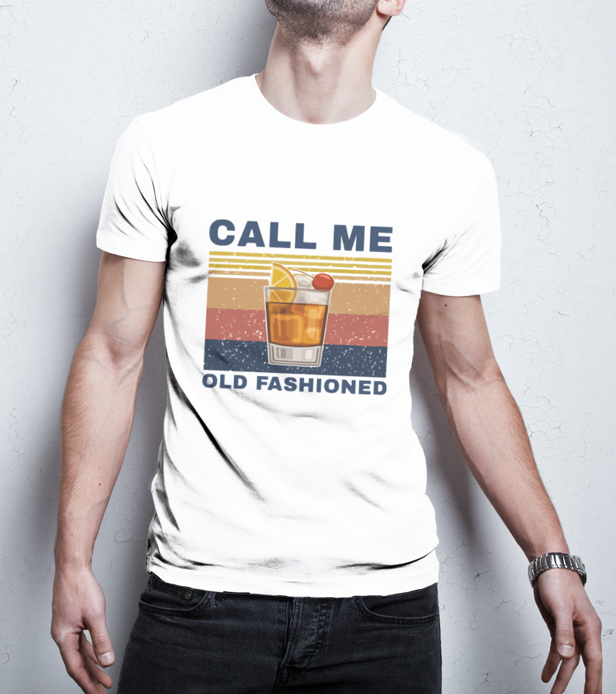 Call Me Old Fashioned Whiskey Cocktail Retro Stripes T-Shirt