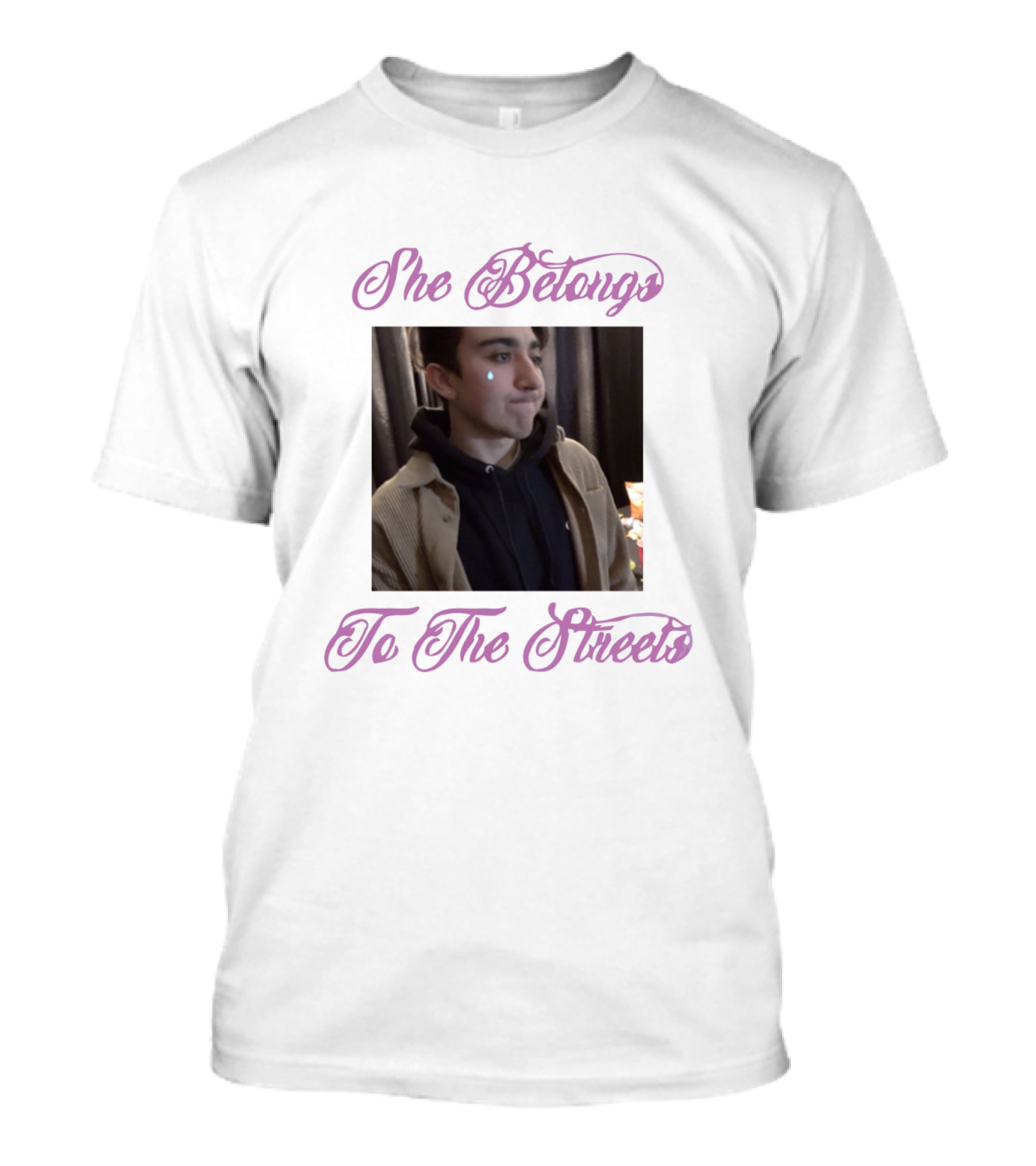 She Belongs To The Streets Photo Of Young Man Smirking In Hoodie And Jacket T-Shirt