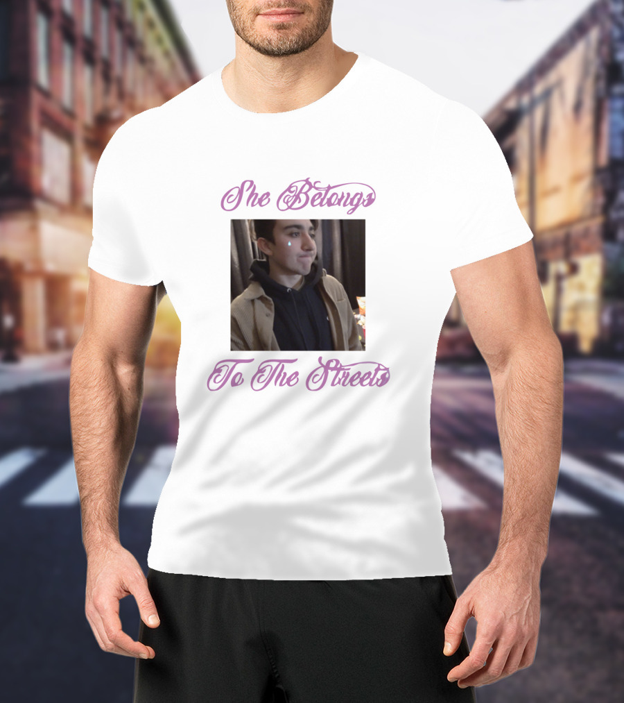 She Belongs To The Streets Photo Of Young Man Smirking In Hoodie And Jacket T-Shirt