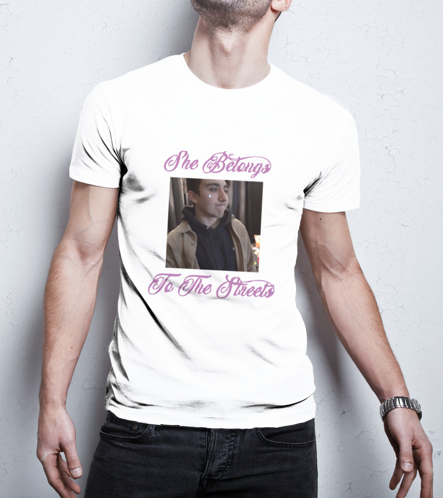 She Belongs To The Streets Photo Of Young Man Smirking In Hoodie And Jacket T-Shirt