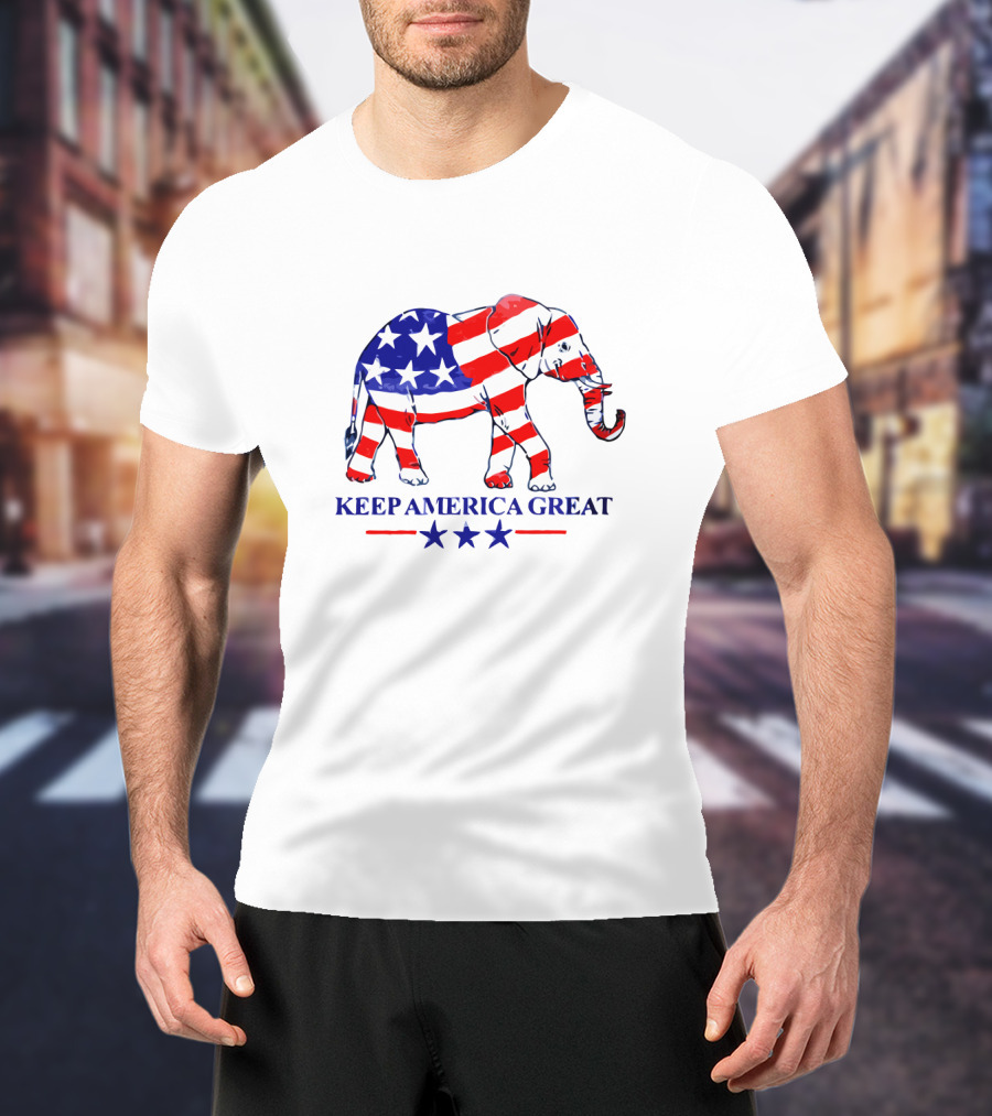 Keep America Great Patriotic Elephant Memorial Day Stars Stripes T-Shirt