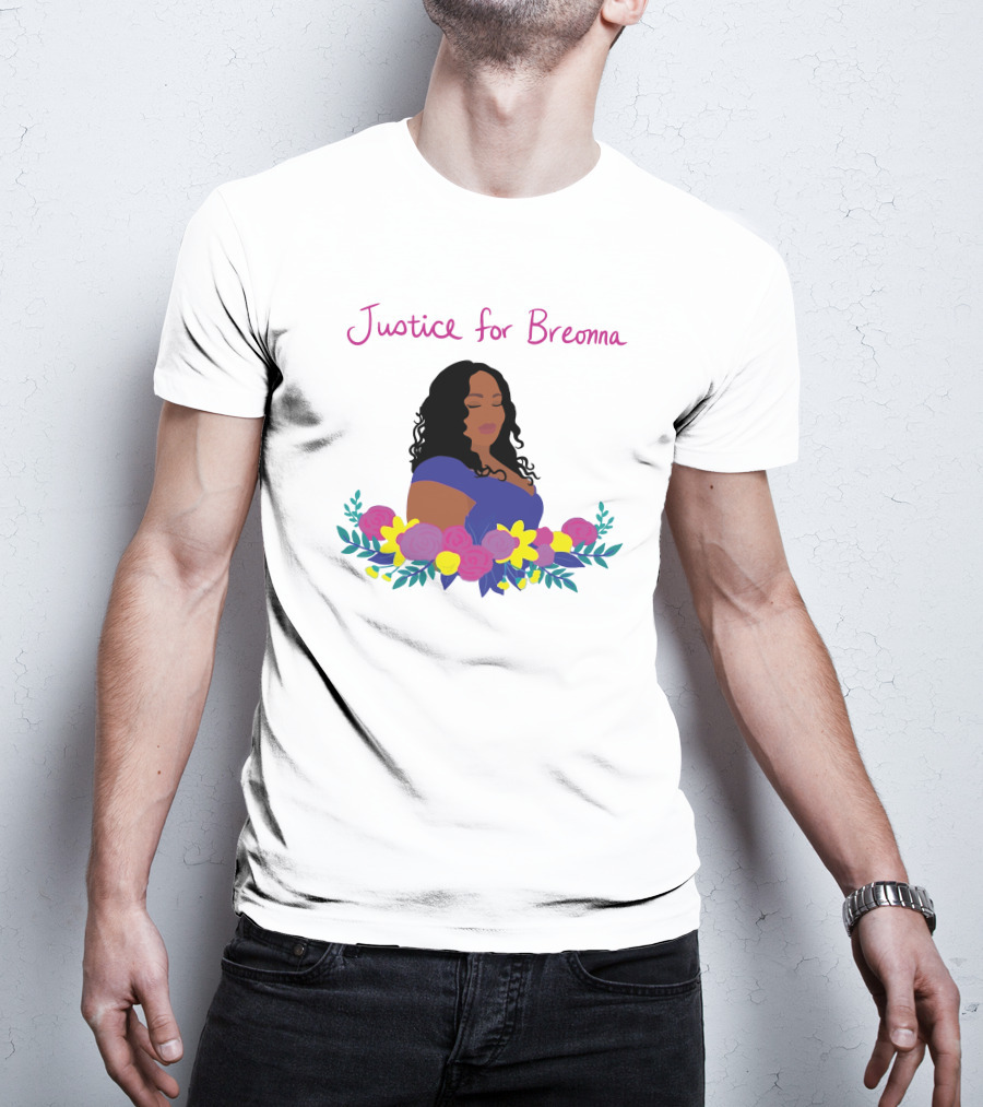 Justice For Breonna Floral Illustration With Woman In Blue Dress T-Shirt