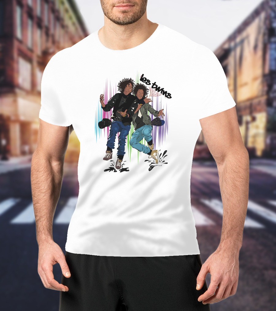 Los Twins Dancing Pose With Colorful Stripes T-Shirt
