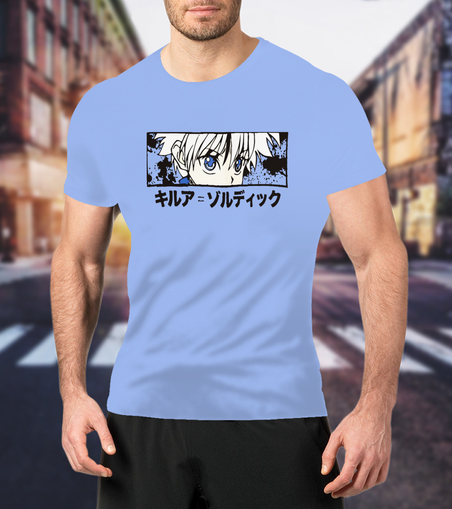 Killua Zoldyck Anime Portrait Blue Eyes Japanese Text Zumiez T-Shirt