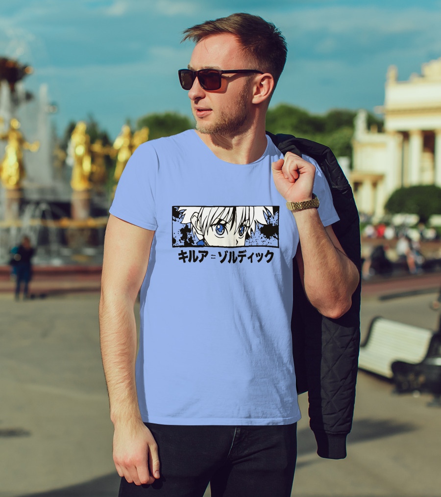 Killua Zoldyck Anime Portrait Blue Eyes Japanese Text Zumiez T-Shirt