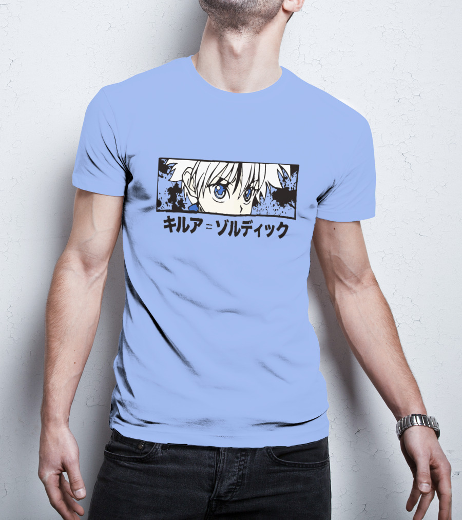 Killua Zoldyck Anime Portrait Blue Eyes Japanese Text Zumiez T-Shirt