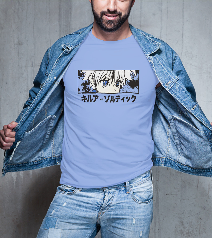 Killua Zoldyck Anime Portrait Blue Eyes Japanese Text Zumiez T-Shirt