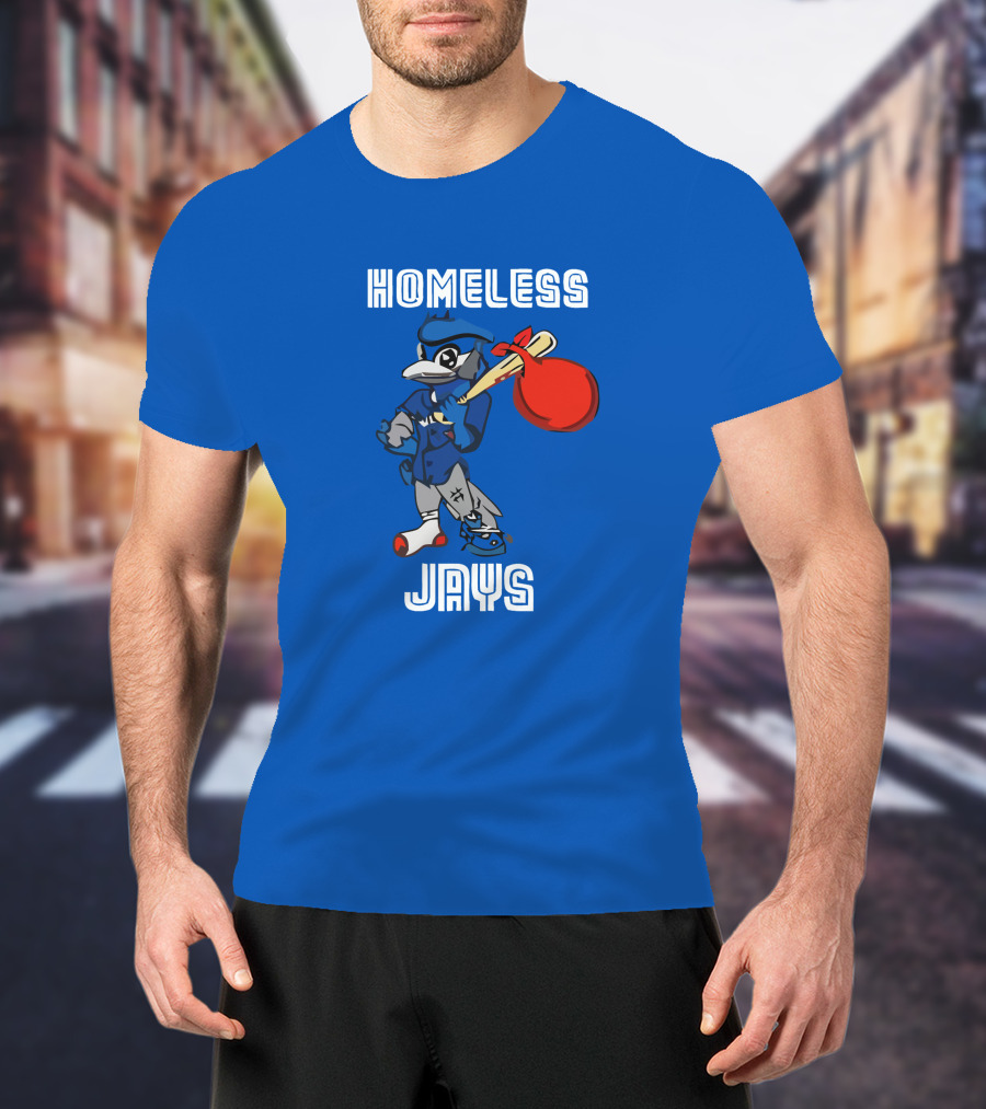 Homeless Jays Blue Character Holding Bag T-Shirt
