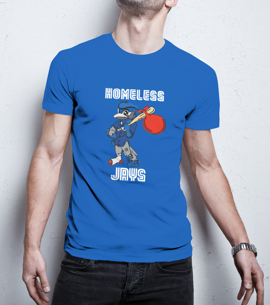 Homeless Jays Blue Character Holding Bag T-Shirt