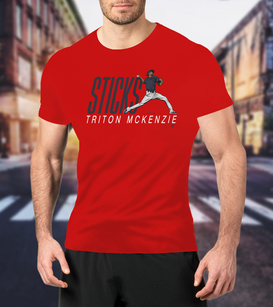Triston McKenzie Sticks Pitching Motion Red T-Shirt