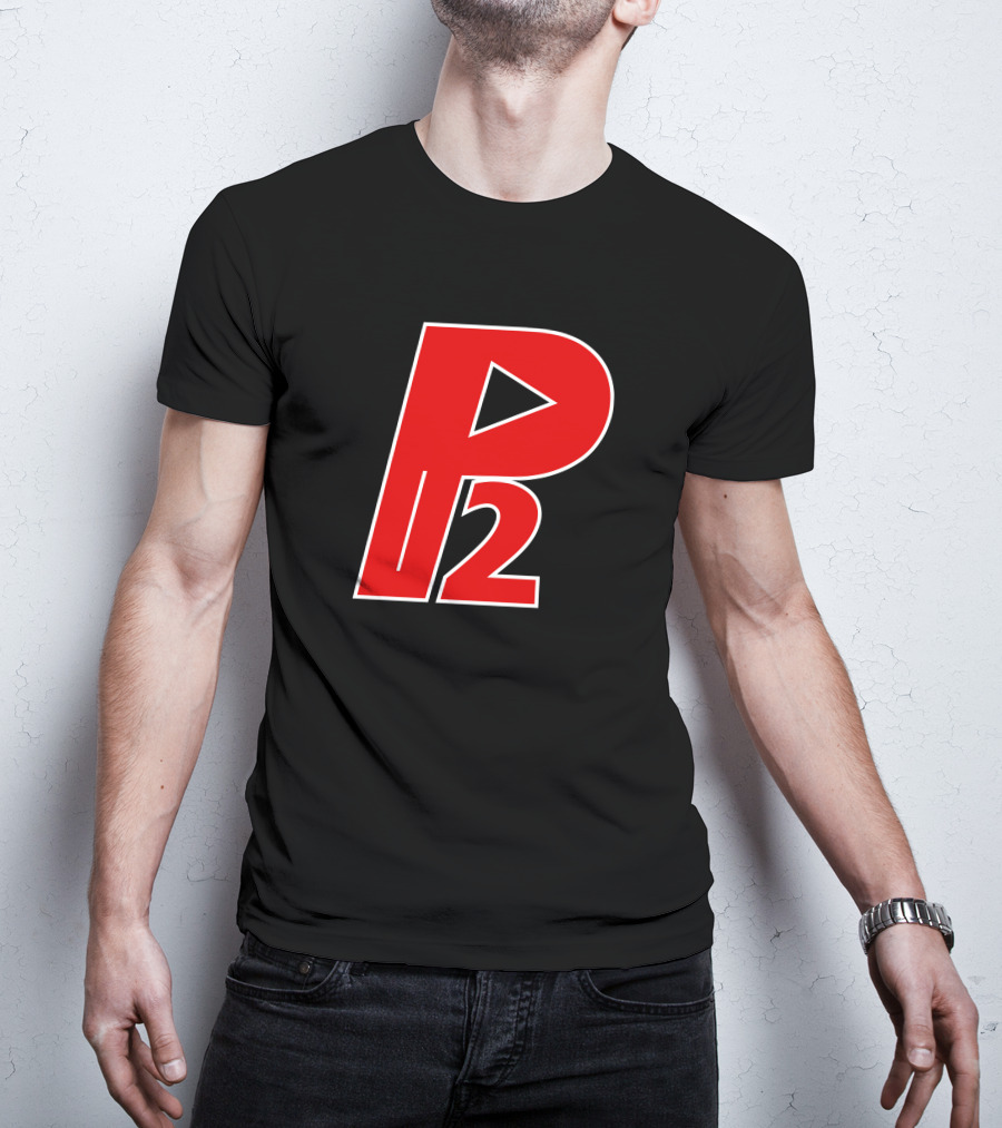 P2isthename Merch Bold Red P2 Logo With Play T-Shirt