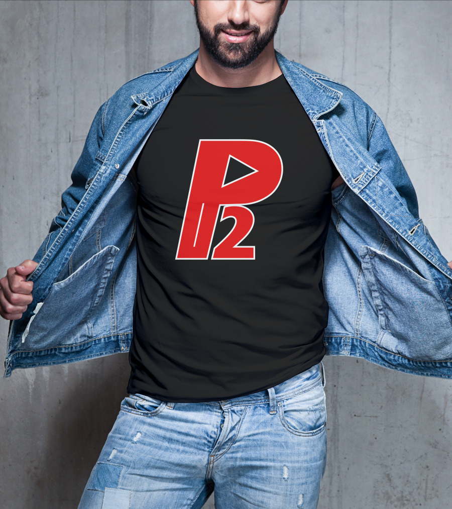 P2isthename Merch Bold Red P2 Logo With Play T-Shirt