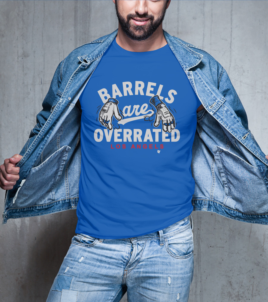 Barrels Are Overrated Los Angeles Baseball Glove Motif T-Shirt