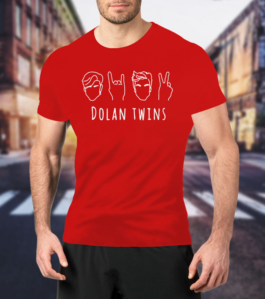 Dolan Twins Hand Gestures Face Outline Red T-Shirt