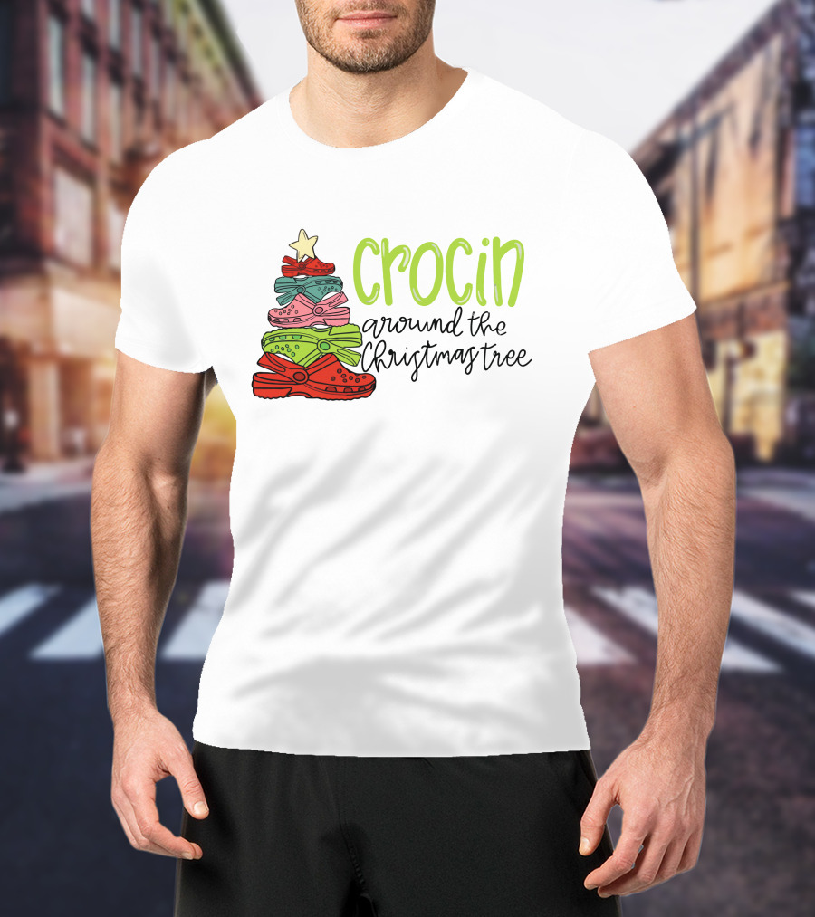 Crocin Around The Christmas Tree Stack Of Festive Shoes With Star T-Shirt