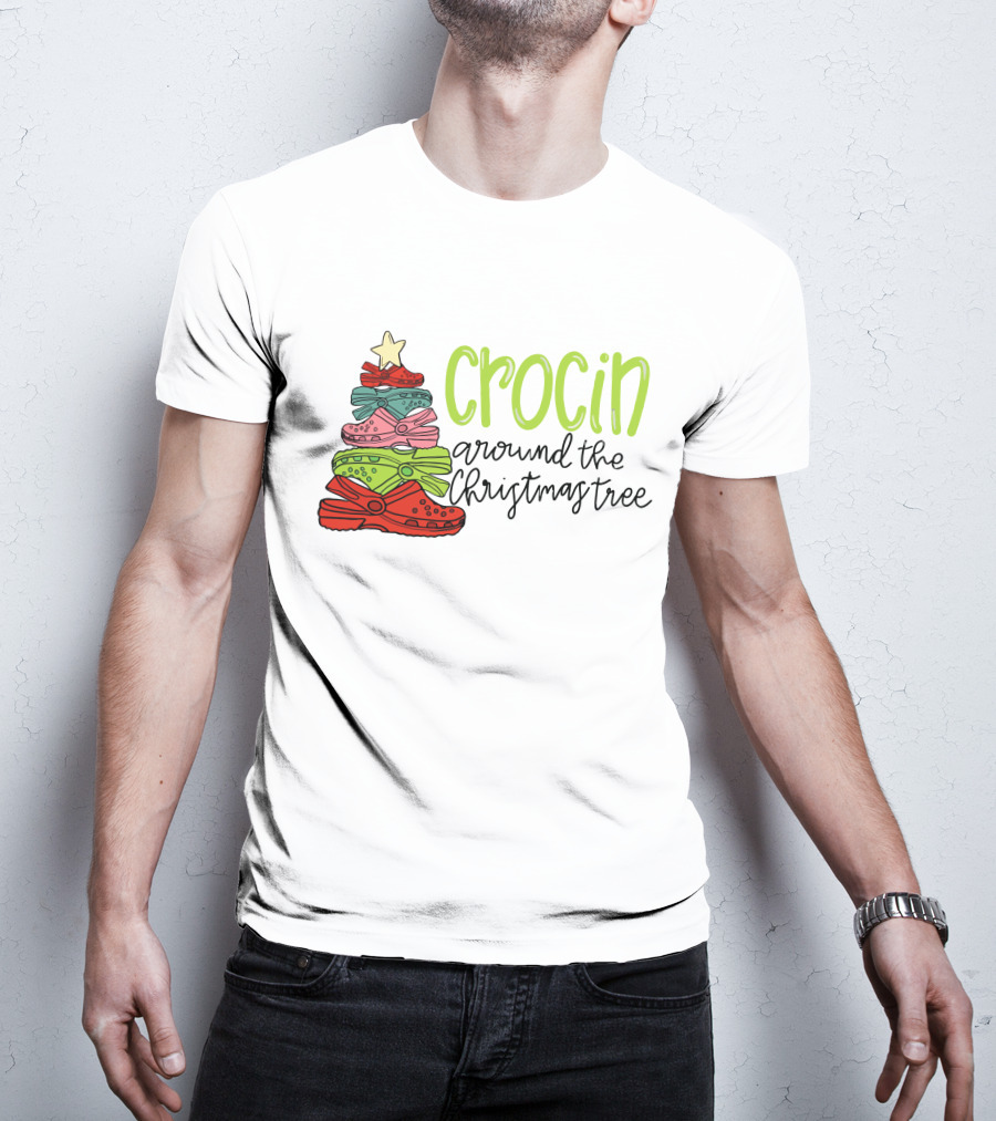 Crocin Around The Christmas Tree Stack Of Festive Shoes With Star T-Shirt