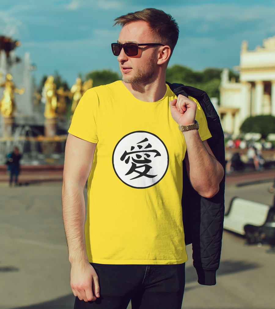 CalebCity Merch Love Kanji Symbol Yellow Circle T-Shirt
