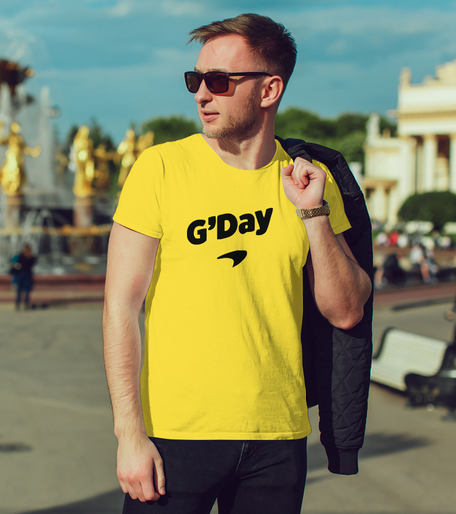Daniel Ricciardo G'Day McLaren Logo Yellow Background T-Shirt