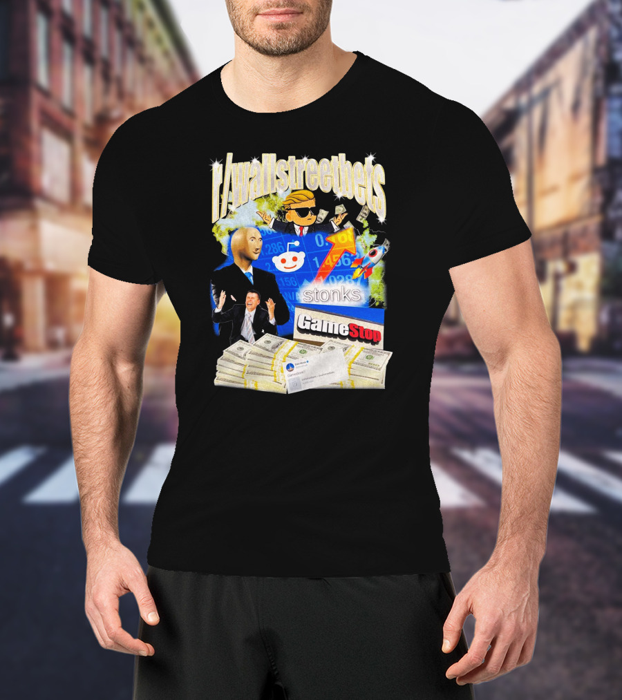 R/wallstreetbets Stonks GameStop Rocket Money Reddit Meme T-Shirt