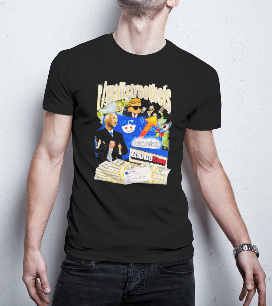 R/wallstreetbets Stonks GameStop Rocket Money Reddit Meme T-Shirt