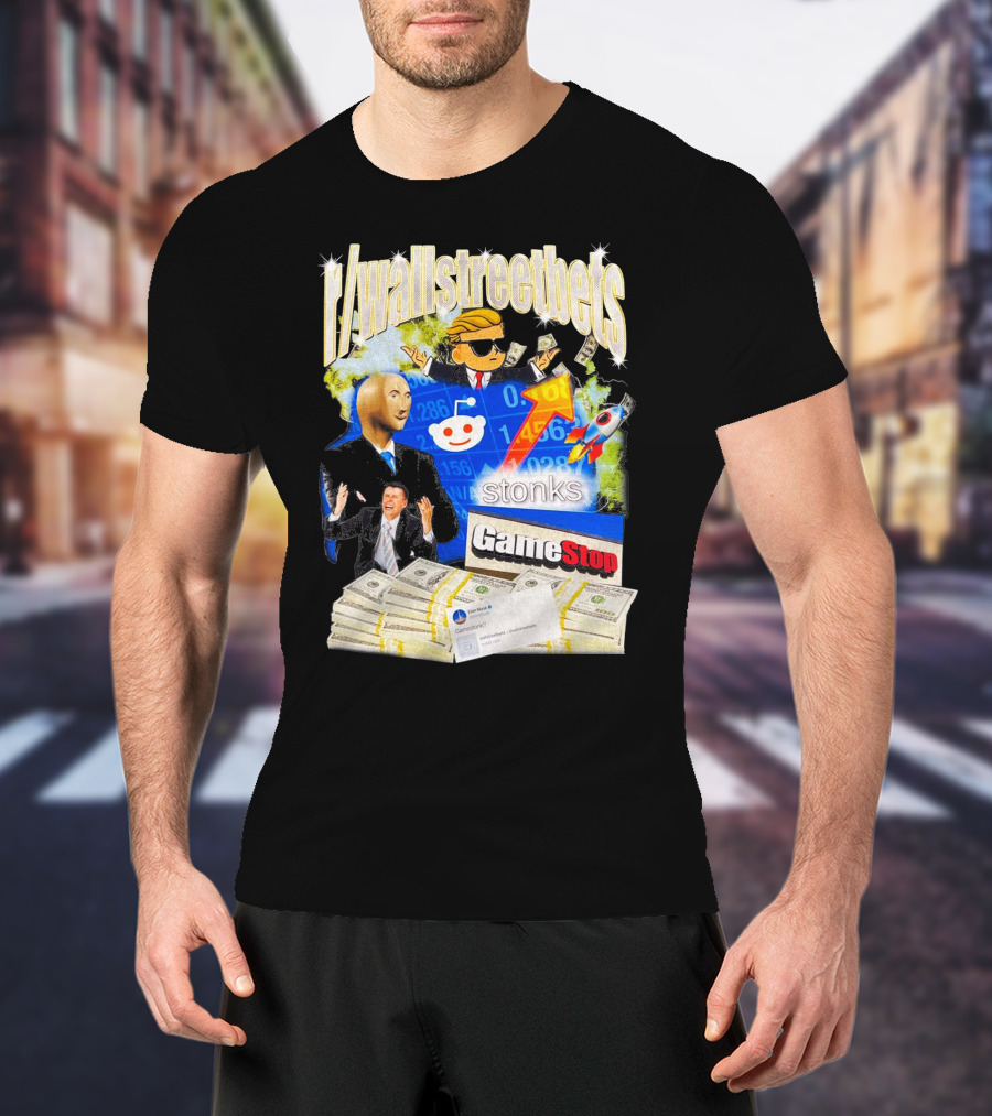 R/wallstreetbets Stonks GameStop Rocket Money Memes T-Shirt