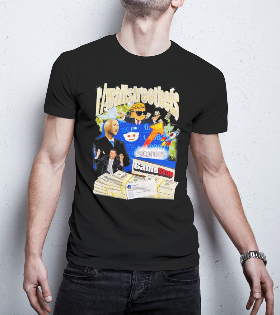 R/wallstreetbets Stonks GameStop Rocket Money Memes T-Shirt