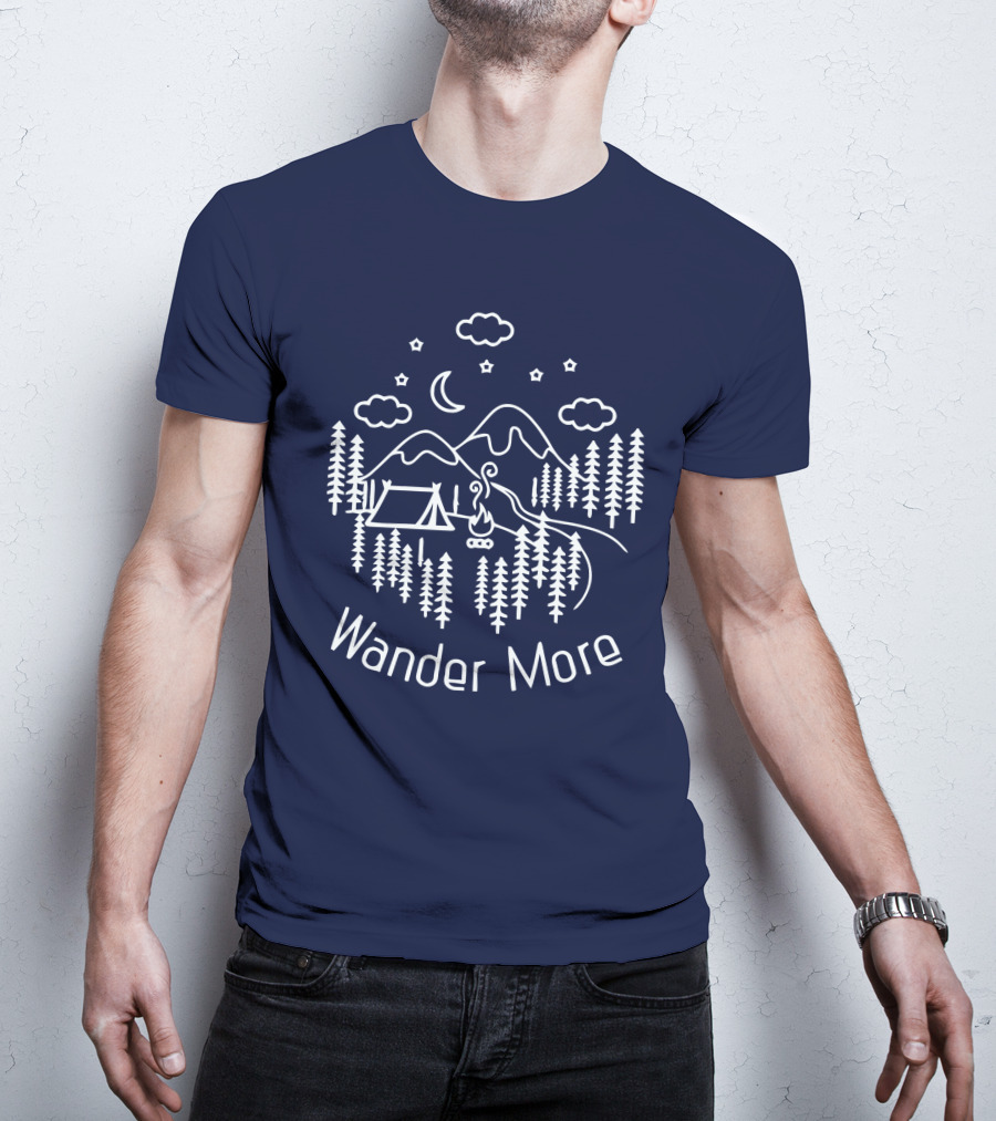 Wander More Camping Hiking Mountain Adventure Night Sky T-Shirt