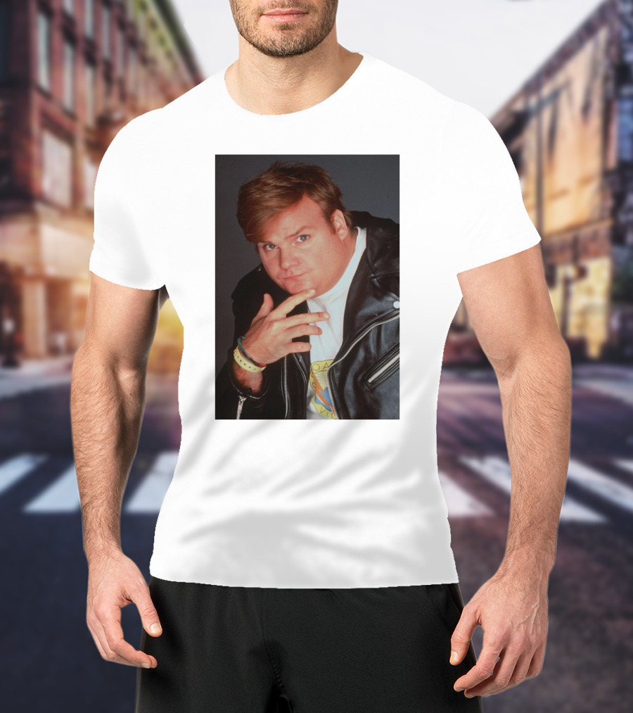 Kid Cudi Chris Farley Style Leather Jacket White Shirt Bracelet 90s Fashion T-Shirt