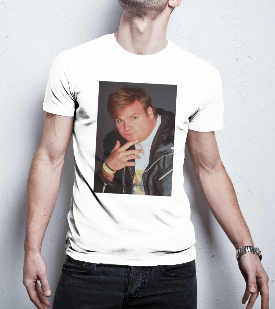 Kid Cudi Chris Farley Style Leather Jacket White Shirt Bracelet 90s Fashion T-Shirt