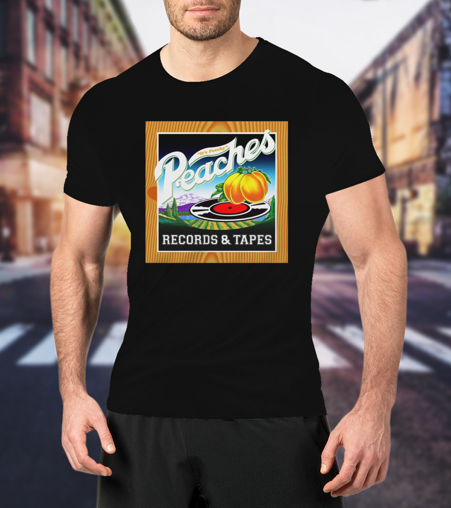 It's Peachy Peaches Records And Tapes Retro Vinyl T-Shirt