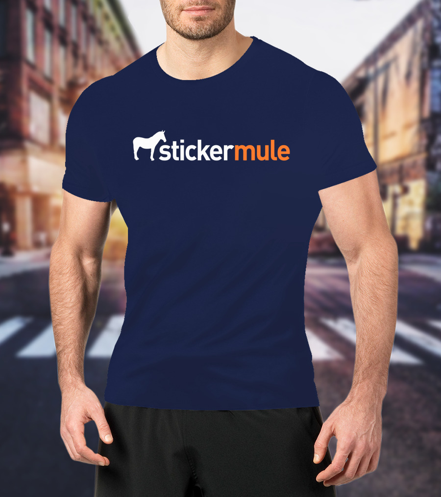Sticker Mule White Horse Icon Navy Background T-Shirt