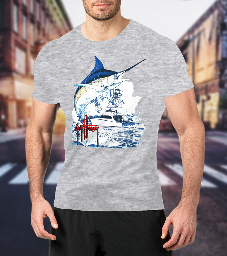 Guy Harvey Marlin Fishing Boat Ocean Adventure T-Shirt